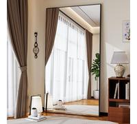 Koonmi Grand Miroir sur Pied, 89 x 198 cm, Robuste, Cadre en Aluminium Fin et Minimaliste, Moderne, à Poser ou à Suspendre, Salon et Chambre à Coucher, Noir