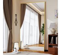 Koonmi Grand Miroir sur Pied 89 x 198 cm, Robuste, Cadre en Aluminium Minimaliste, Miroir Mural Moderne à Poser ou à Suspendre, Salon et Chambre à Coucher, doré