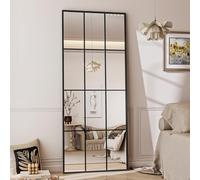 Koonmi Miroir de fenêtre de 60 x 165 cm - Miroir rectangulaire conçu à Grille décorative à Corps Plein avec Cadre en métal Suspendu pour entrée, Salon, Noir