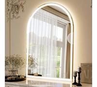 Koonmi Miroir de salle de bain LED 100 x 75 cm avec rétroéclairage, miroir cosmétique bombé avec fonction anti-buée, intensité variable, couleur de lumière à trois niveaux, fonction mémoire, verre
