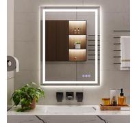 Koonmi Miroir de Salle de Bain LED 80 x 60 cm avec éclairage, Miroir Mural réglable avec Boutons tactiles, Fonction Anti-buée et mémoire, Blanc