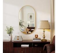 Koonmi Miroir de Salle de Bain Ovale Doré 30 x 60 cm - Mural en Verre Trempé sans Distorsion - À Suspendre Horizontalement ou Verticalement - pour Chambre à Coucher