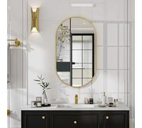 Koonmi Miroir de Salle de Bain Ovale Doré 43 x 76 cm - Mural en Verre Trempé sans Distorsion - À Suspendre Horizontalement ou Verticalement - pour Chambre à Coucher