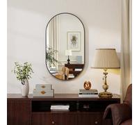 Koonmi Miroir de Salle de Bain Ovale Noir 30 x 60 cm - Mural en Verre Trempé sans Distorsion - À Suspendre Horizontalement ou Verticalement - pour Chambre à Coucher