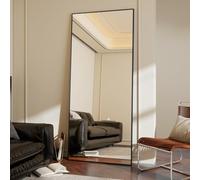 Koonmi Miroir de Sol, 52 x 161 cm, Pleine Longueur avec Cadre Minimaliste en Aluminium, Grand Miroir Mural Moderne à Poser ou à Suspendre pour Salon et Chambre à Coucher, Noir