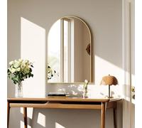 Koonmi Miroir doré - 51 x 76 cm - Arche décorative - Miroir mural semi-circulaire avec cadre en aluminium - Pour salle de bain, couloir, salon, chambre à coucher