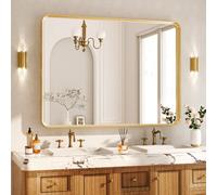 Koonmi Miroir Mural à Cadre Profond - 122 x 75 cm - Miroir de Salle de Bain Haut de Gamme - Grand Miroir Mural à Suspendre horizontalement ou verticalement - Doré