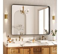 Koonmi Miroir Mural à Cadre Profond - 122 x 75 cm - Miroir de Salle de Bain rectangulaire Haut de Gamme - Cadre d'angle fileté - À Suspendre horizontalement ou verticalement - Noir