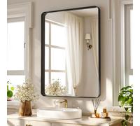 Koonmi Miroir Mural à Cadre Profond - 75 x 55 cm - Miroir de Salle de Bain rectangulaire Haut de Gamme - Cadre d'angle fileté - À Suspendre horizontalement ou verticalement - Noir