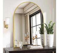 Koonmi Miroir Mural décoratif doré 66 x 96 cm - Arc - Miroir Mural doré avec Cadre en Aluminium - pour Salle de Bain, Couloir, Salon, Chambre à Coucher