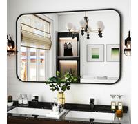 Koonmi Miroir Mural Morden - 90 x 120 cm - avec Coin Rond - avec Cadre en Alliage d'aluminium - pour Montage Mural Horizontal ou Vertical - Noir