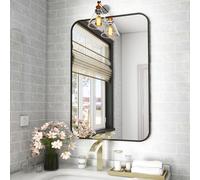 Koonmi Miroir Mural rectangulaire 51 x 71 cm - Cadre en métal - Miroir Mural d'angle Rond pour Salle de Bain, Salon - Montage Mural Horizontal ou Vertical - Noir