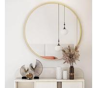 Koonmi Miroir Mural Rond doré 60 cm avec Cadre en métal brossé pour Salle de Bain, lavabo, Salon, Chambre à Coucher, entrée Murale…