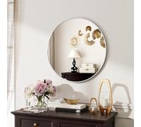 Koonmi Miroir Mural Rond en Argent de 60 cm avec Cadre en métal brossé pour Salle de Bain, lavabo, Salon, Chambre à Coucher, décoration Murale d'entrée