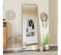 Koonmi Miroir Pleine Longueur - 150 x 40 cm - Rectangulaire - Angle Rond - avec Support - Cadre en Alliage d'aluminium - Verre trempé - pour Chambre à Coucher, Salon, vestiaire - Noir