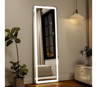 Koonmi Miroir pleine longueur 152 x 40 cm avec éclairage, verre de sécurité, taille LED, miroir complet avec variateur d'intensité et 3 éclairages de couleur, miroir sur pied pour chambre à coucher