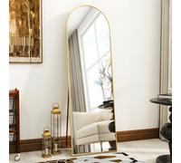 Koonmi Miroir Pleine Longueur arqué, Design à Angle Droit, Taille Moyenne 150 × 40 cm, Miroir Pleine Longueur avec Support, fabriqué en Verre trempé adapté pour Chambre à Coucher, entrée, Salon, doré