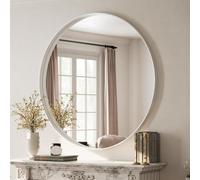 Koonmi Miroir Rond de Luxe - 120 cm - Cadre Profond argenté - Miroir Mural Rond avec Cadre en métal brossé Noir - pour Salle de Bain, Salon, entrée - Décoration Murale