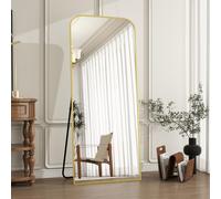 Koonmi Miroir sur Pied avec Cadre Minimaliste 142 x 52 cm, Miroir Pleine Longueur Solide, sur Pied, Miroir Pleine Longueur léger, à Suspendre au Mur Horizontal ou Vertical, doré