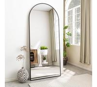 Koonmi Miroir sur Pied avec Dessus bombé, 165 x 60 cm, Miroir arqué, avec Verre Robuste, Miroir Complet monté au Mur, appuyé ou Placement Libre avec Pince, Noir