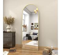 Koonmi Miroir sur Toute la Longueur, 45 x 147 cm, Longueur du Sol Arrondi, avec Cadre en Alliage d'aluminium, Miroir sur Toute la Longueur avec Support, Debout, Suspendu ou appuyé Contre Le Mur, doré