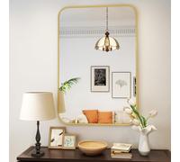 Koonmi Morden Miroir Mural doré 61 x 91 cm avec Coin Rond - Miroir Mural avec Cadre en Alliage d'aluminium - pour Montage Mural Horizontal ou Vertical - Doré
