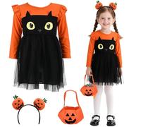 KOOOGEAR Costume De Citrouille D'Halloween Pour Enfants,Costume De Citrouille Pour Filles,Tenues De DéGuisement D'Halloween,Costumes De FêTe à ThèMe D'Halloween (Étiquette 120 : 4-5 ans)