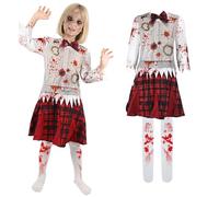 KOOOGEAR Costumes D'Halloween Pour Filles, Costumes De Zombies Pour Enfants,Costumes D'éColièRes Zombies,Costumes De FêTe à ThèMe D'Horreur D'Halloween Pour éTudiants (L:10-12 ans)