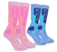 KOOOGEAR Lot de 2 paires de chaussettes de ski pour enfants Taille 40-36, chaussettes de ski amusantes pour enfants, chaussettes thermiques et chaudes pour patinage, ski, snowboard, rose/bleu, 6-12