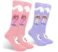 KOOOGEAR Lot de 2 paires de chaussettes de ski thermiques haute performance pour filles, pour le ski, le snowboard, la randonnée, les activités de plein air, rose/violet, 5-10 ans