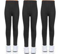 KOOOGEAR Lot de 3 leggings pour fille, taille haute, leggings de sport longs et doux, élastiques, pantalon de sport pour la danse, le yoga, la vie quotidienne, 3 pièces noires, 6-7 ans