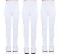 KOOOGEAR Lot de 3 leggings pour fille, taille haute, leggings de sport longs et doux, élastiques, pantalon de sport pour la danse, le yoga, la vie quotidienne, 3 pièces blanches, 7-8 ans
