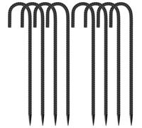 KOOOGEAR Lot de 8 piquets d'ancrage au sol, 30 cm de long, crochets en J, clous de tente, crochets pour sécuriser clôture, tentes, piquets de jardin, trampoline (8 pièces, noir)