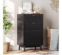 KOOPMAD Commode Chambre 4 Tiroirs, Meuble de Rangement Scandinave, Moderne Armoire en Rotin, Jambes en Bois Massif, 55x39,8x95 cm, Commode pour Chambre, Salon ou Bureau (Noir-4 Tiroirs)