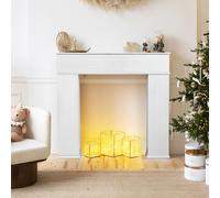 KOOPMAD Fausse Cheminée en Bois, Manteau de Cheminée Decorative, Meuble de Rangement Scandinave, Buffet pour Salon, Bureau ou Chambre, Armoire de Rangement pour Entrée, 107 x 18 x 100 cm, Blanc