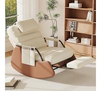 KOOPMAD Fauteuil à bascule avec dossier réglable, fauteuil à bascule avec oreiller, chaise de relaxation avec repose-pieds extensible, poche latérale et pédale Beige