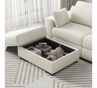 KOOPMAD Tabouret avec espace de rangement, repose-pieds, rembourré, pour canapé, boîte de rangement, ottoman, banc, 88 x 69 x 45 cm, cube pour salon, chambre à coucher, couloir, beige
