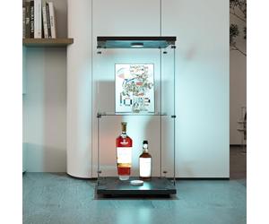 KOOPMAD Vitrine en Verre, Vitrines Colonne, armoir de Verre avec éclairage LED avec 1 Porte, 2 Compartiments, pour Objets de Collection, Livres, vin, pour Bureau, Salon, Cuisine(Noir)