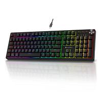 KOORUI Clavier de Jeu, 26 RVB rétroéclairés, Clavier mécanique Filaire 104 Touches, Disposition Britannique avec Interrupteur Bleu, pour Windows, MacOS, Linux