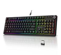 KOORUI Clavier de jeu, clavier mécanique sans fil / filaire / Bluetooth RVB - Batterie rechargeable - Touches de taille complète - Clavier allemand QWERTZ pour Windows MacOS Linux - Interrupteur bleu