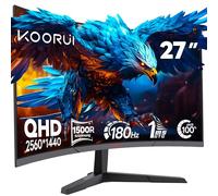 KOORUI écran de 27 Pouces,Ecran PC Gamer,Gaming incurvé, WQHD 1500R Moniteur,180Hz 1ms (GTG),Adaptive Sync, Inclinaison réglable, Prend en Charge 2xHDMI2.0 & 1xDP1.4