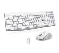 KOORUI Ensemble clavier et souris sans fil, 12 touches multimédias et raccourcis, disposition britannique, clavier et souris pour Windows, MacOS, Linux - Blanc froid (piles non incluses)