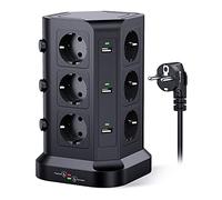 KOOSLA Tour multiprise parafoudre et surtension(4000W/16A), Multiprise Electrique avec 6 Ports USB et 12 Prises, multiprise avec et 3 Interrupteurs, 2M Cordon, Noir