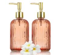 KOOSREEL Distributeur Savon, Lot de 2 flacons de Savon en Verre Polyvalents Anti-Goutte de 500 ML - Distributeur de Liquide Rechargeable pour Salle de Bain, comptoir, Cuisine, buanderie - Ambre