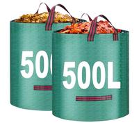 KOOSREEL Lot de 2 sacs à déchets de jardin, 500 L, très résistants, réutilisables et imperméables avec poignées, parfaits pour la collecte des déchets végétaux, de l'herbe et des feuilles