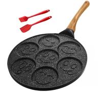 KOOSREEL Poêle à crêpes avec visage souriant, poêle à frire antiadhésive 7 trous Mini crêpière en aluminium pour petit déjeuner œuf au plat Poêle à hamburger pour plaque à induction cuisinière à gaz