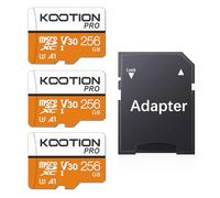 KOOTION Pack de 3 cartes Micro SD 256 Go avec UHS-I, U3, V30, A1, carte mémoire haute vitesse 90 Mo par seconde TF pour enregistrement 4K avec adaptateur
