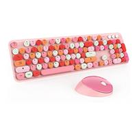KOOTOP Joli Clavier et Souris sans Fil Rose 2,4 G rétro Rond pour PC, Mac, Ordinateur Portable, Tablette, Ordinateur Windows
