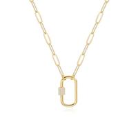 KOOUNUATA CANEVINKA 18K or clip à papier chaîne collier mode CZ paver ovale vis verrouillage mousqueton fermoir pendentif collier liaison géométrique chaîne stratification bijoux pour les femmes