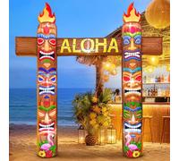 KOOY Arche gonflable Luau de 2,7 m, lumières LED intégrées, décorations de fête hawaïennes Luau, arche gonflable, décoration de fête d'anniversaire tropicale Aloha pour Luau, Tiki, bar, plage, piscine
